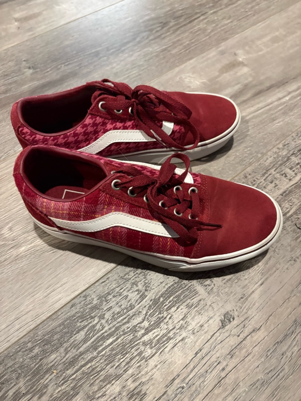 Vans Burgundy Plaid Old Skool Sneakers with White Stripe
